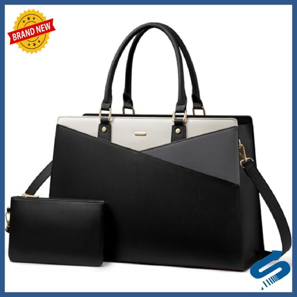 Leather Laptop Tote Bag for 15.6 Inch Computer Business Office Work - Picture 2 of 7